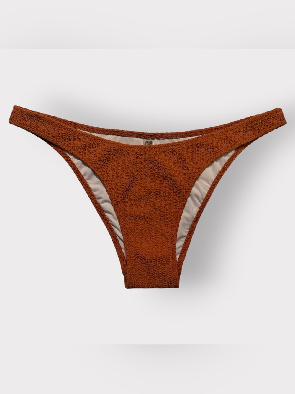 VS PINK Women’s L Burnt Orange Textured Smocked High Leg Bikini Bottom Swim NWOT